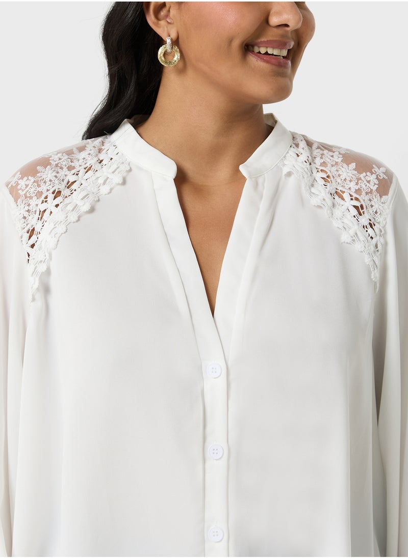 Ella Plus - Button Down Shirt With Lace Trim - Image 1
