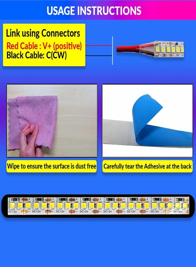 amiciCare Super Bright Low Power Warm White Color 2835 LED Strip | 5m Long, 120 LED/Meter with 3 Amp Power Adapter and Blinker - Image 4