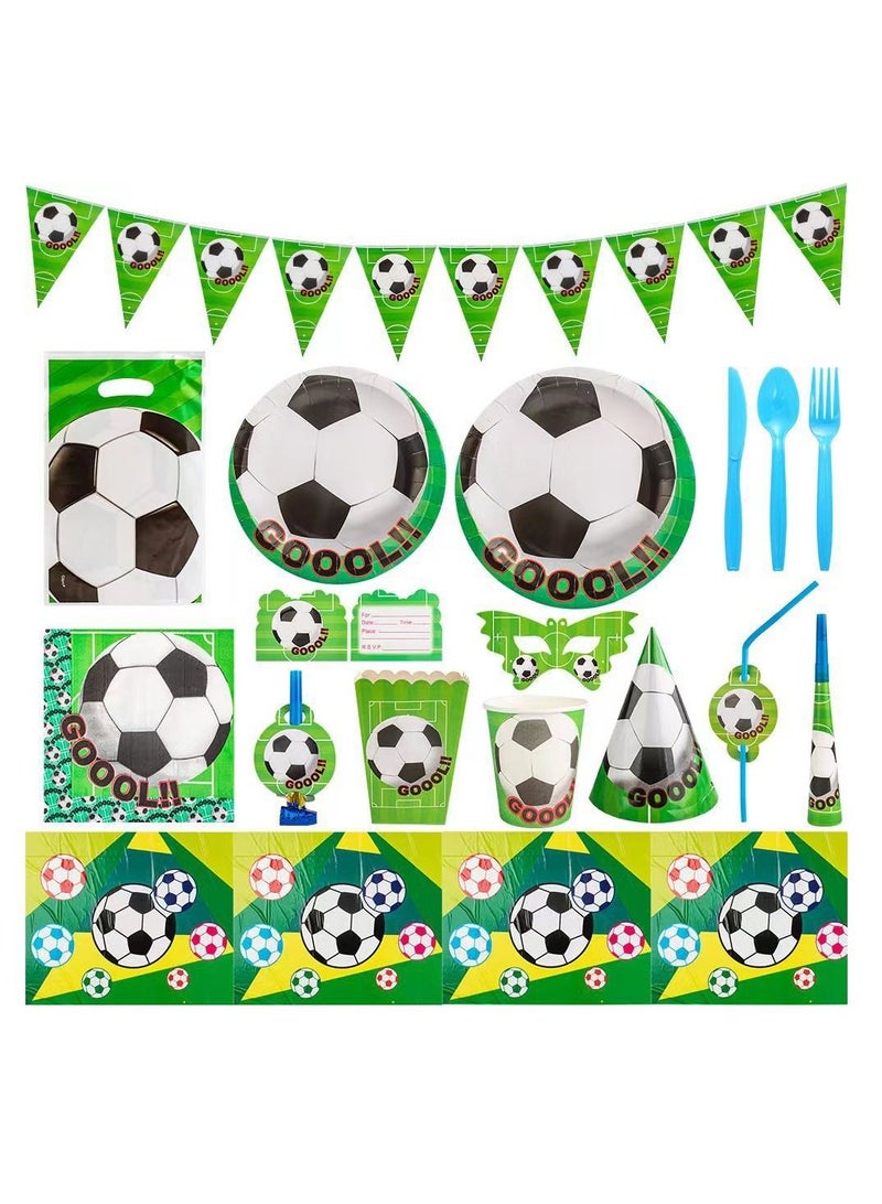 MIXDE Soccer Theme Party Supplies for Kids  Football Scored the Goal Party Props Favor Table Decorations  Banner Paper Plates Napkins Cups Tablecloth Tableware Sports Set for 10 Guests Party Decorations - Image 1