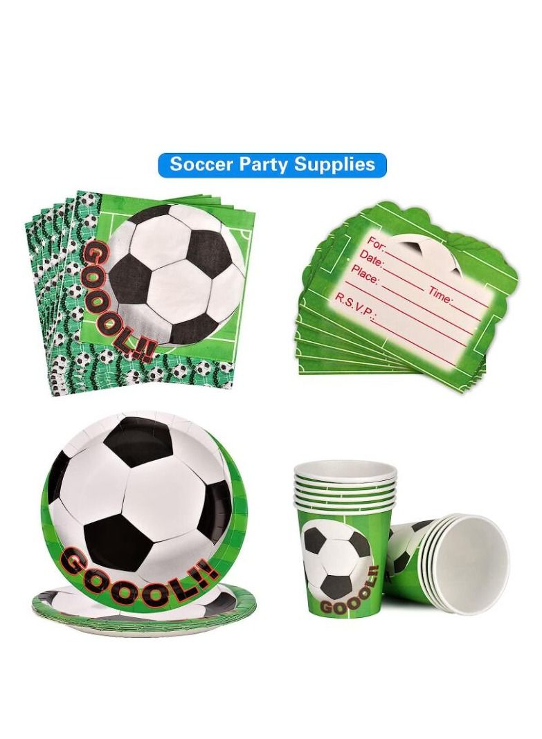 MIXDE Soccer Theme Party Supplies for Kids  Football Scored the Goal Party Props Favor Table Decorations  Banner Paper Plates Napkins Cups Tablecloth Tableware Sports Set for 10 Guests Party Decorations - Image 3