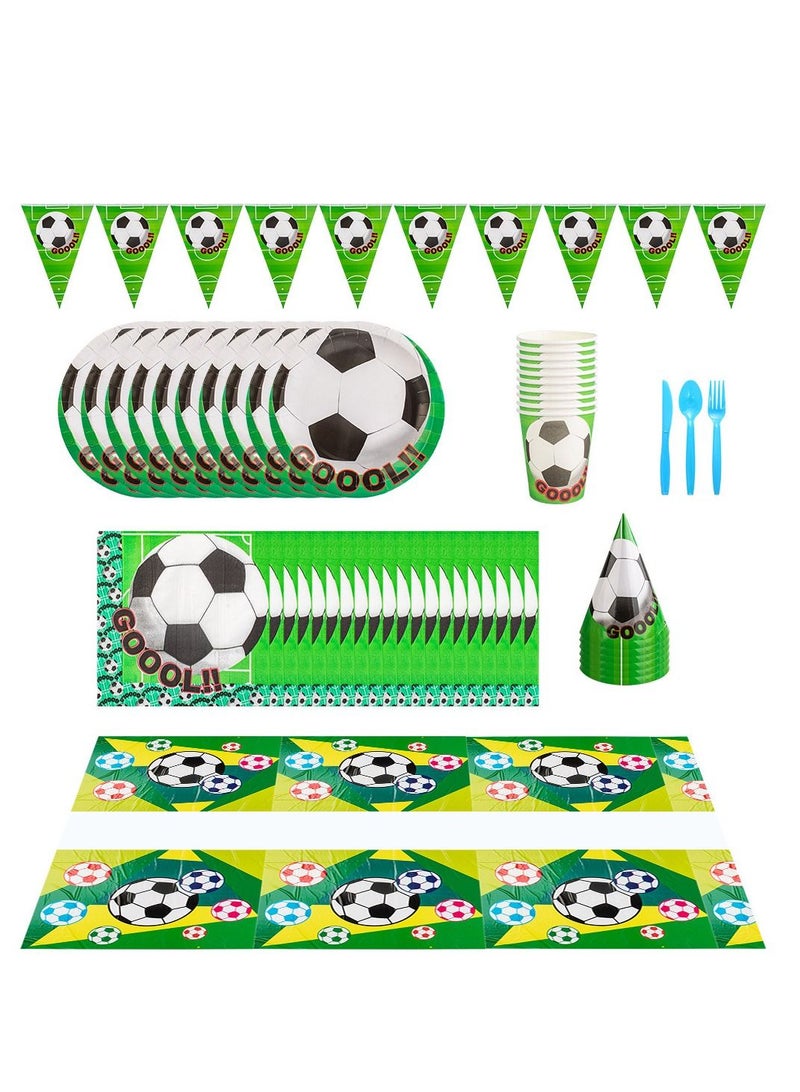 MIXDE Soccer Theme Party Supplies for Kids  Football Scored the Goal Party Props Favor Table Decorations  Banner Paper Plates Napkins Cups Tablecloth Tableware Sports Set for 10 Guests Party Decorations - Image 2