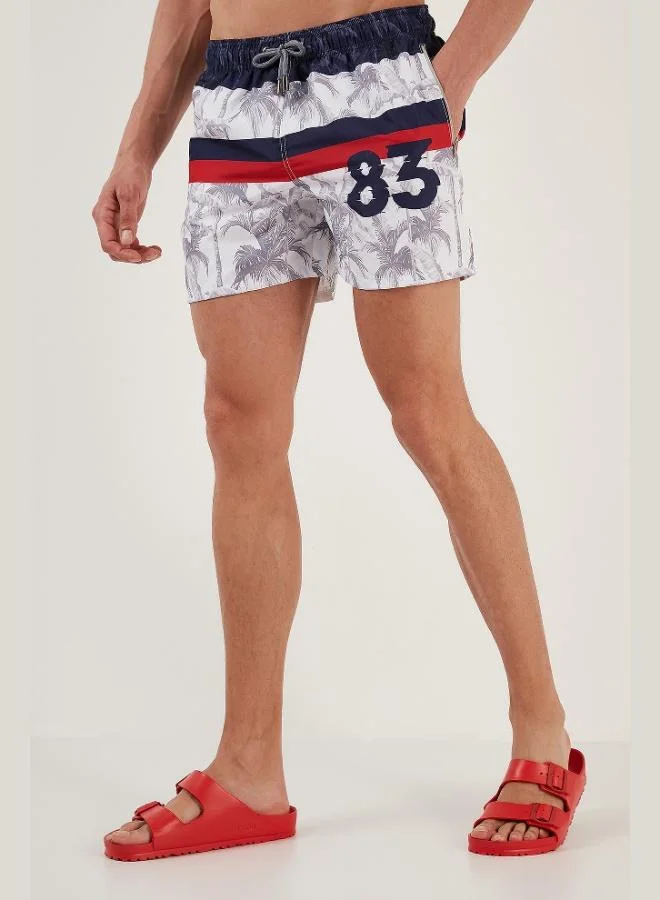 Buratti  Buratti Patterned Swim Shorts with Waist Tie and Pocket Swimsuit Short Men's SWIMSUIT SHORT 380K917 for Men | Best Price UAE
