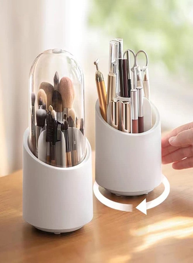 MOHAK Dustproof Makeup Brushes Organizer, Rotating Cosmetic Display Case, Spinning Cosmetics Holders Storage Cup for Display Stand Bedroom Dresser Bathroom Counter Top - Image 1
