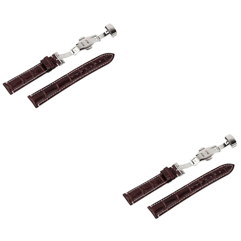2pcs 20mm Grain PU Watch Band Strap with Folding Clasp (Brown) - Image 4
