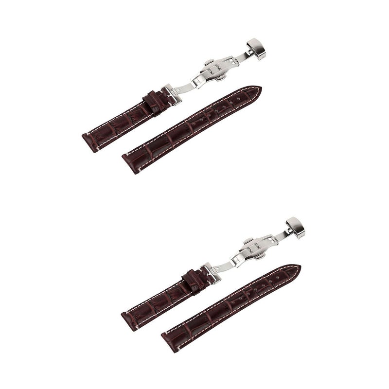 2pcs 20mm Grain PU Watch Band Strap with Folding Clasp (Brown) - Image 1