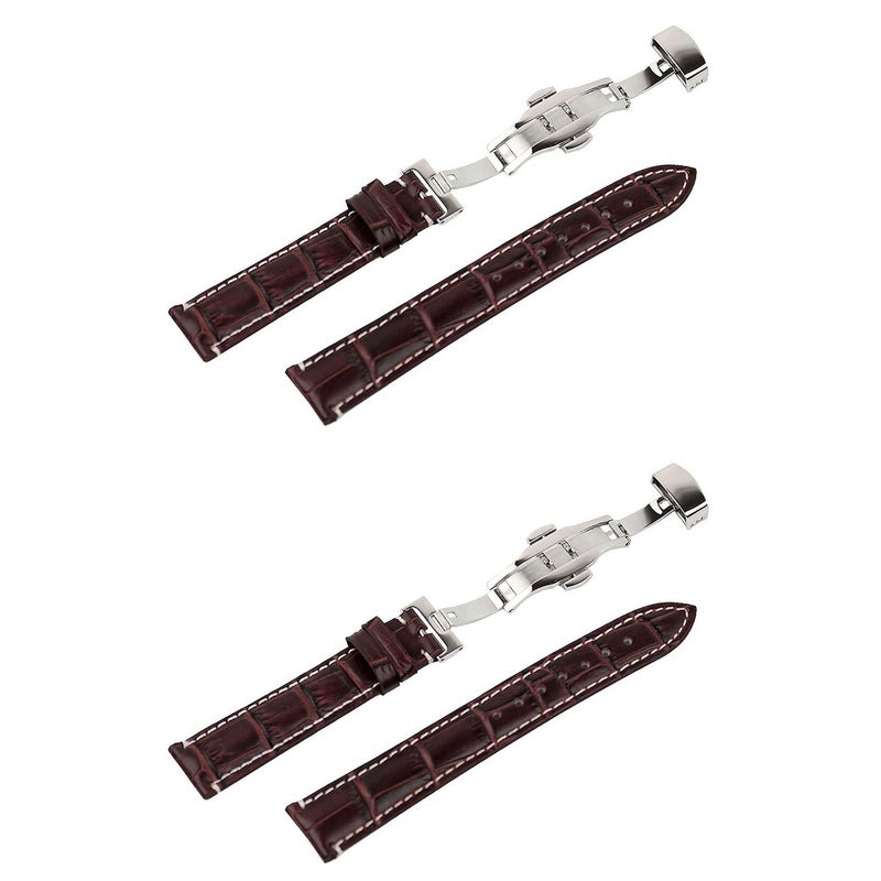 2pcs 20mm Grain PU Watch Band Strap with Folding Clasp (Brown) - Image 5