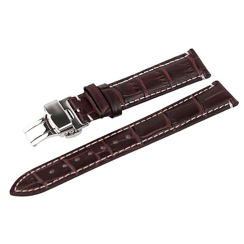 2pcs 20mm Grain PU Watch Band Strap with Folding Clasp (Brown) - Image 3