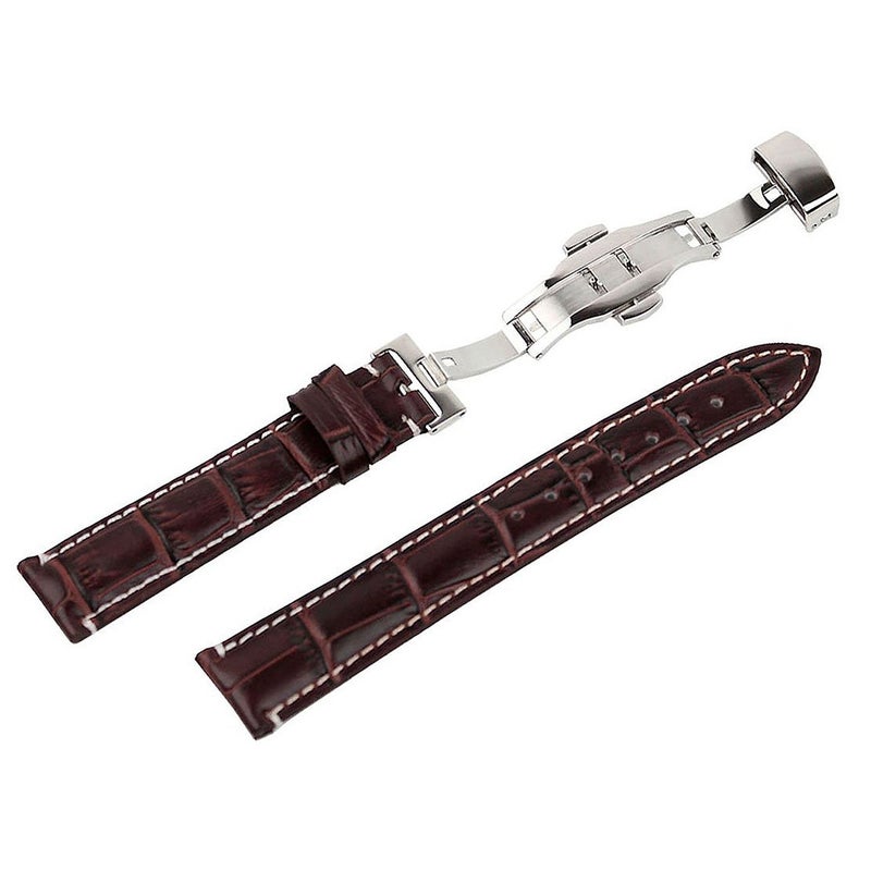 2pcs 20mm Grain PU Watch Band Strap with Folding Clasp (Brown) - Image 2