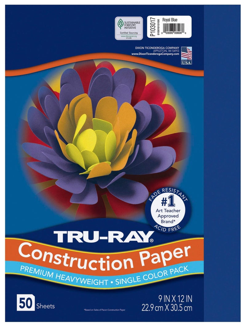 Tru-Ray Heavyweight Construction Paper, Royal Blue, 9" x 12", 50 Sheets (PAC103017), 1 Count (Pack of 1) - Image 1