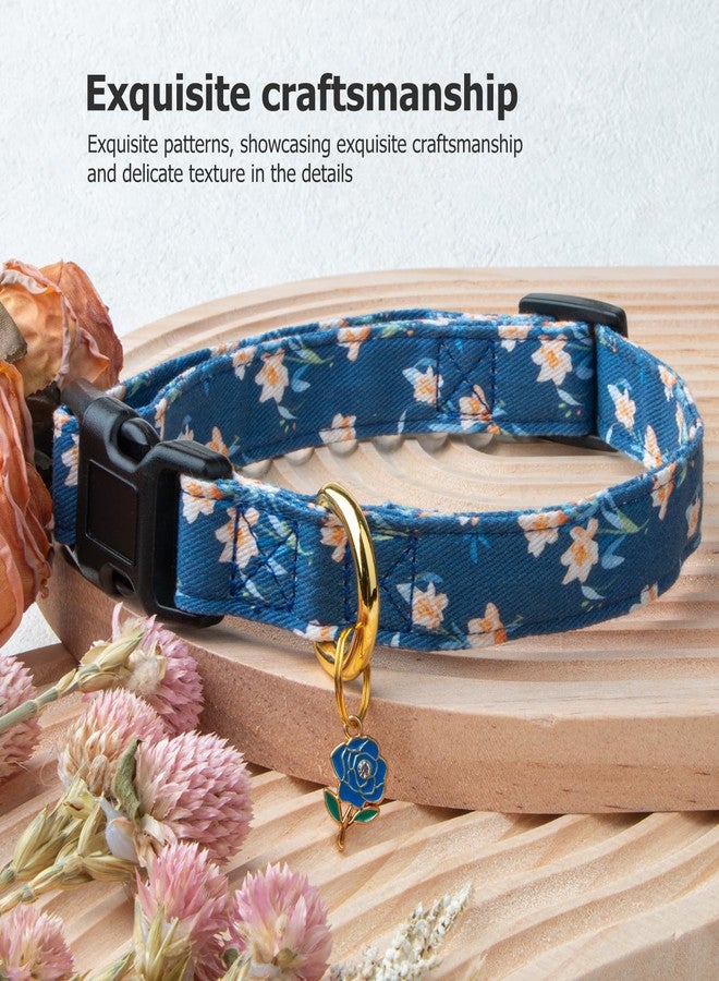 FYEQYAOU Cotton Handmade Dog Collar Cute and Distinctive Patterns Blue Tulip with Pendant for Girl Boy Dogs Collars M - Image 5