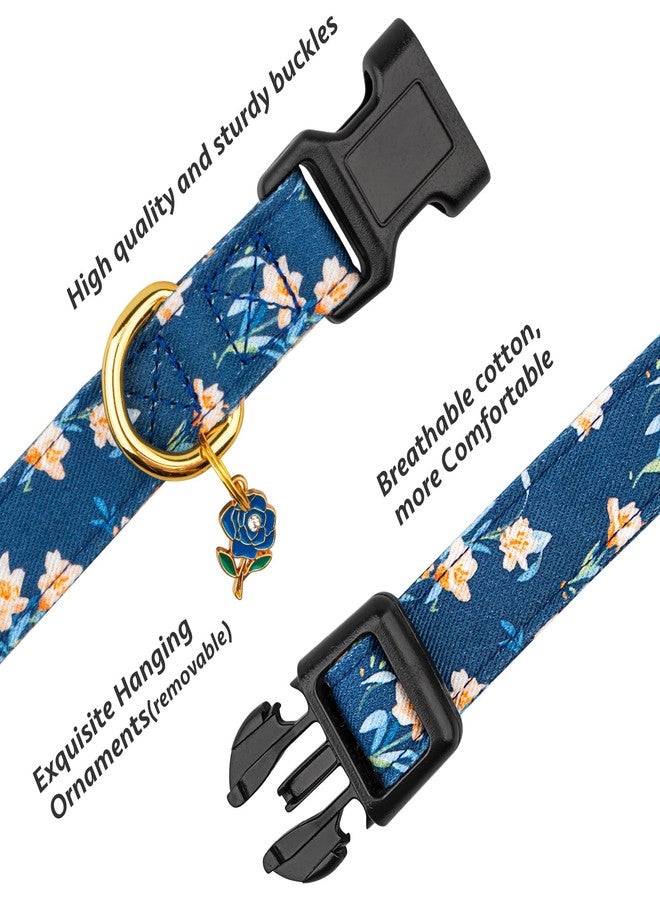 FYEQYAOU Cotton Handmade Dog Collar Cute and Distinctive Patterns Blue Tulip with Pendant for Girl Boy Dogs Collars M - Image 2