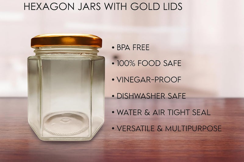 MACHAK Hexagon Glass Jar Glass Container For Storage Set of 6 With Rust Proof Air Tight Lid, 260ml - Image 5