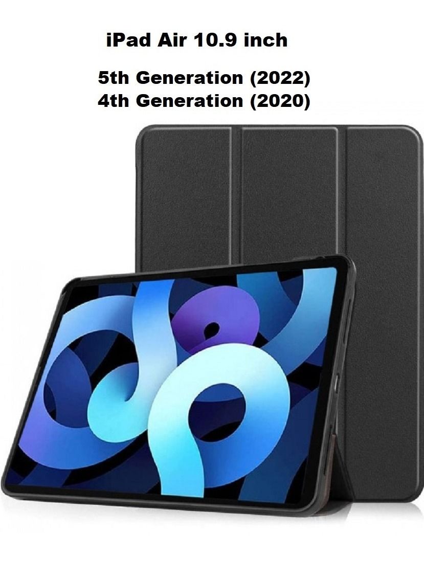 CATANES iPad Air 5 (2022)/Air 4 (2020) Smart Folio Case Shockproof Slim PU Leather Folding Stand Cover Compatible with Apple iPad Air 4th and 5th Generation 10.9 inch Black