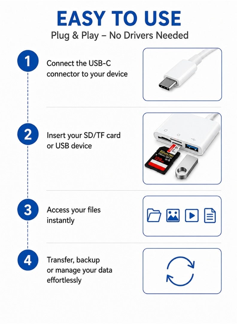 قارئ بطاقات الذاكرة USB 3.0 عالي السرعة - قارئ بطاقات SD لبطاقات SD وSDHC وSDXC وMicro SD وTF، قارئ بطاقات محمول سهل الاستخدام، متوافق مع أجهزة الكمبيوتر الشخصية وأجهزة الكمبيوتر المحمولة وأجهزة MacBook والأجهزة اللوحية - Image 4
