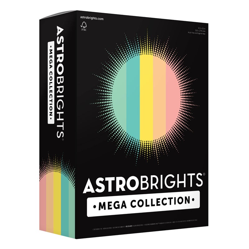 Astrobrights Mega Collection, Colored Paper, Punchy Pastel 5-Color Assortment, 625 Sheets, 24 lb./89 gsm, 8.5" x 11" - MORE SHEETS! (91732) - Image 1