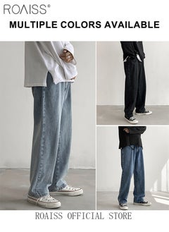 roaiss Loose Mid Waist Zipper Jeans for Men Versatile Casual Premium Cotton Straight Pants Mens Comfortable Breathable Skin-Friendly Trousers with Environmentally Friendly Dyeing Process  - Image 4
