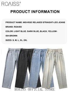 roaiss Loose Mid Waist Zipper Jeans for Men Versatile Casual Premium Cotton Straight Pants Mens Comfortable Breathable Skin-Friendly Trousers with Environmentally Friendly Dyeing Process  - Image 5