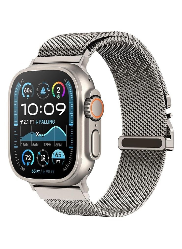 Compatible with Apple Watch Band Ultra 2/Ultra 49mm 46mm 45mm 44mm 42mm Men Women, Original Adjustable Stainless Steel Metal Mesh Strap for iWatch Series 10 9 8 7 SE 6 5 4 3 2 1(Silver) - Image 1