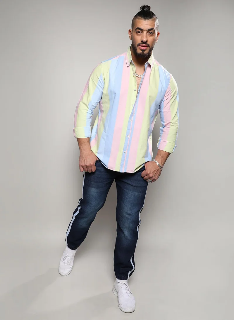 Instafab Plus Instafab Plus Men's Roman Striped Multicolour Button Up Plus-Size Fit Shirt For Casual Wear | Cotton Spread Collar Shirt Crafted With Regular Sleeve & Comfort Fit For Everyday Wear