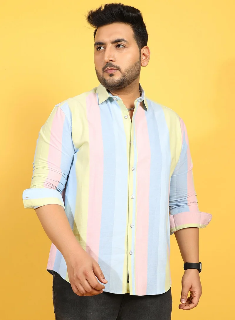 Instafab Plus Instafab Plus Men's Roman Striped Multicolour Button Up Plus-Size Fit Shirt For Casual Wear | Cotton Spread Collar Shirt Crafted With Regular Sleeve & Comfort Fit For Everyday Wear
