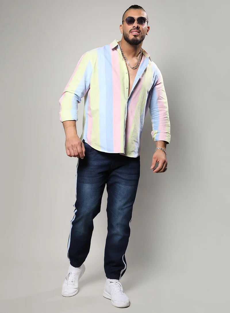 Instafab Plus Instafab Plus Men's Roman Striped Multicolour Button Up Plus-Size Fit Shirt For Casual Wear | Cotton Spread Collar Shirt Crafted With Regular Sleeve & Comfort Fit For Everyday Wear