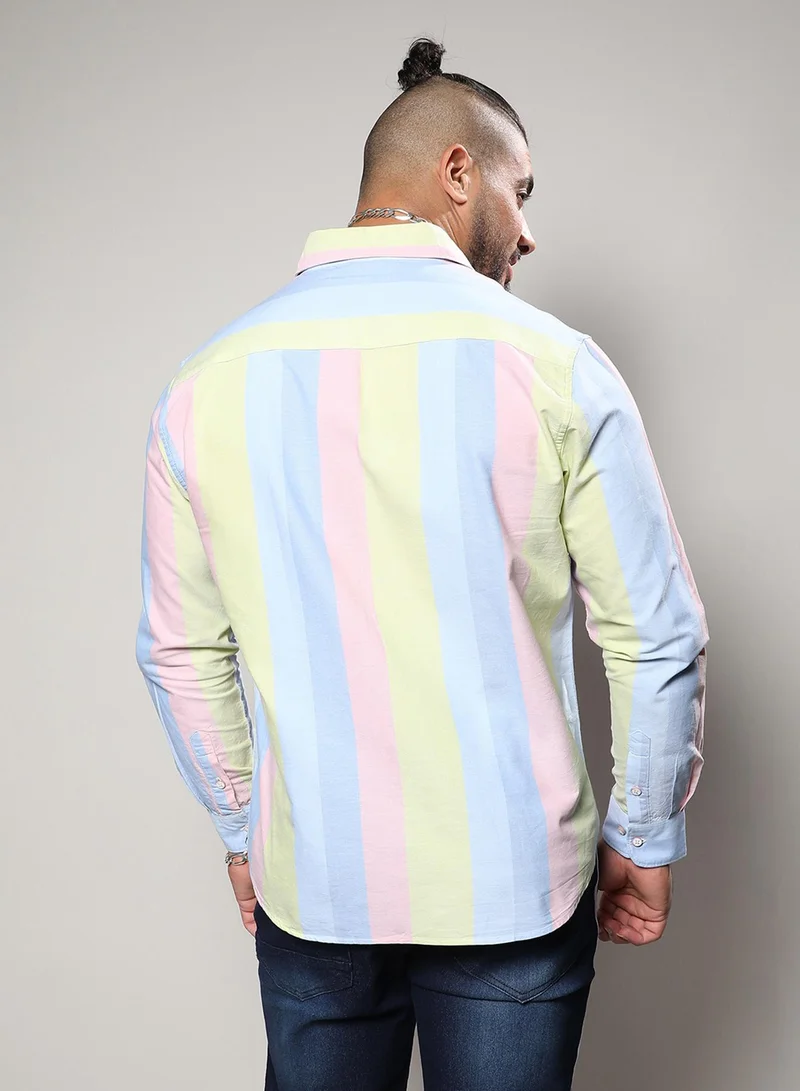Instafab Plus Instafab Plus Men's Roman Striped Multicolour Button Up Plus-Size Fit Shirt For Casual Wear | Cotton Spread Collar Shirt Crafted With Regular Sleeve & Comfort Fit For Everyday Wear