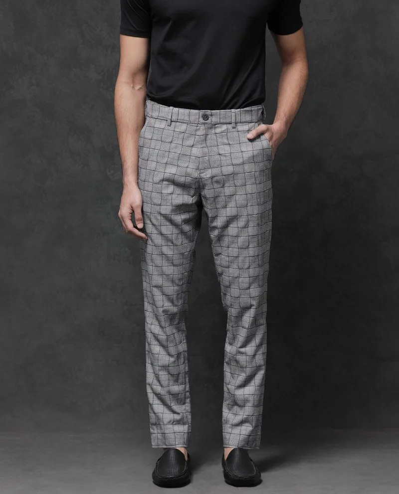 Rare Rabbit Men's Checkered Stretch Trousers