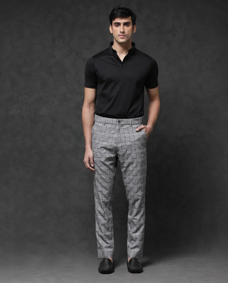 Rare Rabbit Men's Checkered Stretch Trousers