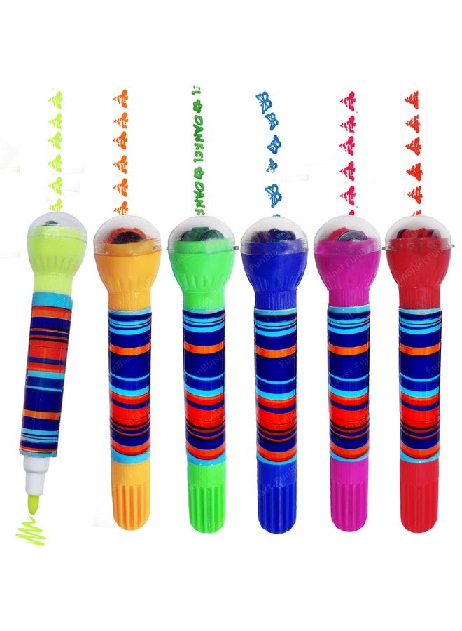 فنبلاست ختم دوار 2 في 1 من فن بلاست، مجموعة ألوان رسم، أقلام تلوين للأطفال، ختم اصنعها بنفسك للأطفال من سن 3 سنوات فما فوق (6 ألوان)، دائري، متعدد الألوان - Image 1