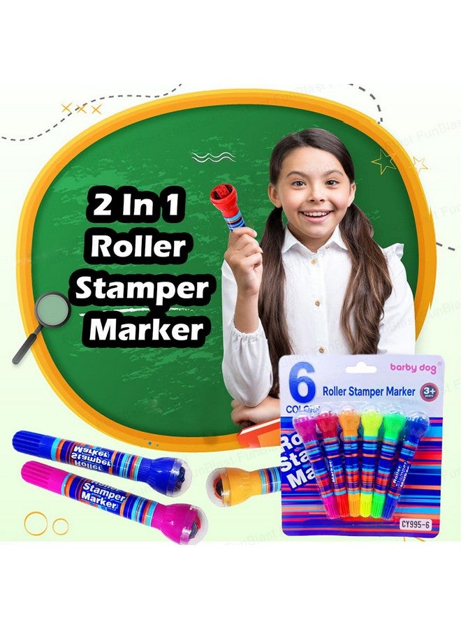 فنبلاست ختم دوار 2 في 1 من فن بلاست، مجموعة ألوان رسم، أقلام تلوين للأطفال، ختم اصنعها بنفسك للأطفال من سن 3 سنوات فما فوق (6 ألوان)، دائري، متعدد الألوان - Image 4