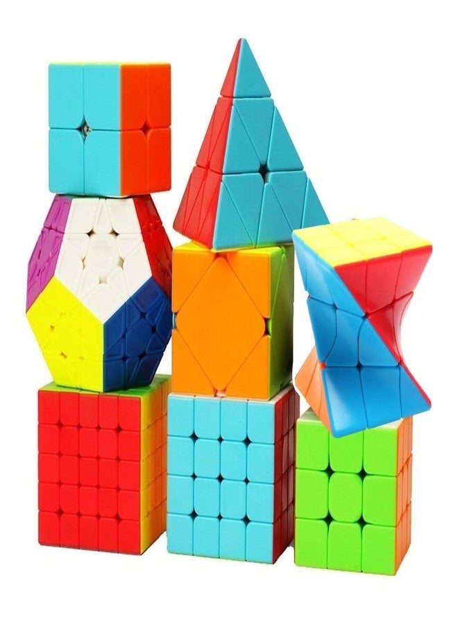 AUTHFORT Educational Set 8 Pack Magic Cubes | 3X3, 2X2, 4X4, 5X5, Pyramid, Speed, Twist, Megaminx, Skweb | Puzzle Bundle for Adults - Image 1
