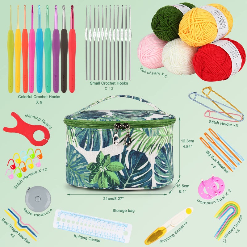 Aeelike Crochet Kits for Beginners with Yarn, Learn to Crochet Set Included Crochet Hooks Supplies DIY Tools,Crocheting Kit for Adults Kids with Portable Green Leaves Bag - Image 2