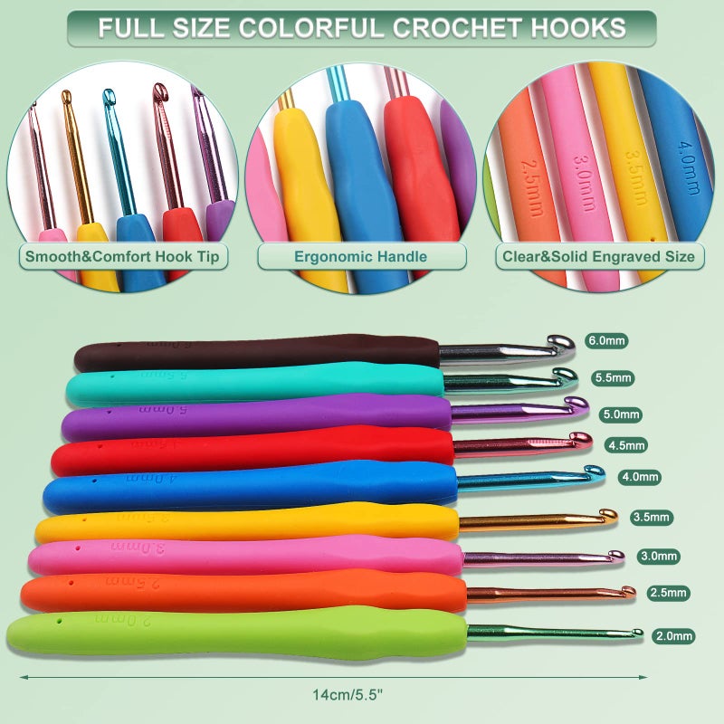 Aeelike Crochet Kits for Beginners with Yarn, Learn to Crochet Set Included Crochet Hooks Supplies DIY Tools,Crocheting Kit for Adults Kids with Portable Green Leaves Bag - Image 4