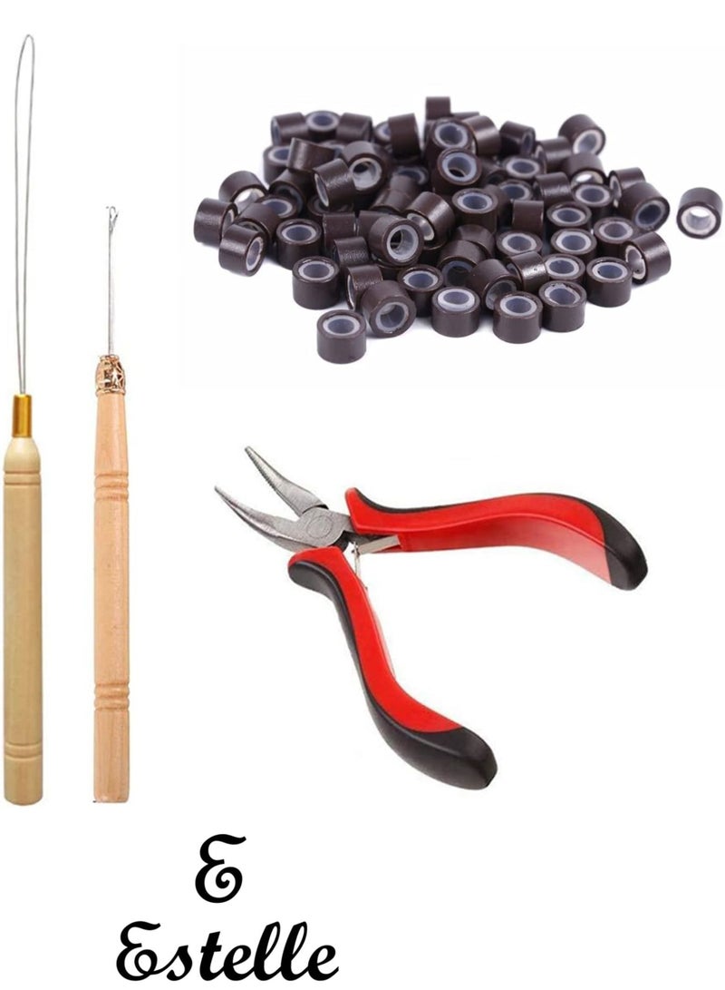 Estelle Hair Extension Kit, Wig Connector Kit Pliers Hook Loop Tip with 500Pcs Micro Rings Hair Extension Accessories (Brown) - Image 1