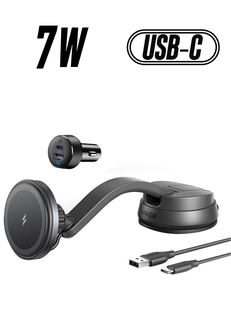 شاحن لاسلكي مغناطيسي مع شاحن سيارة بمنفذين USB وكابل USB-C إلى USB-A بطول 5 أقدام ومحاذاة مغناطيسية قوية فقط لهاتف آيفون 13 و12 و12 برو و12 برو ماكس و12 ميني - Image 1