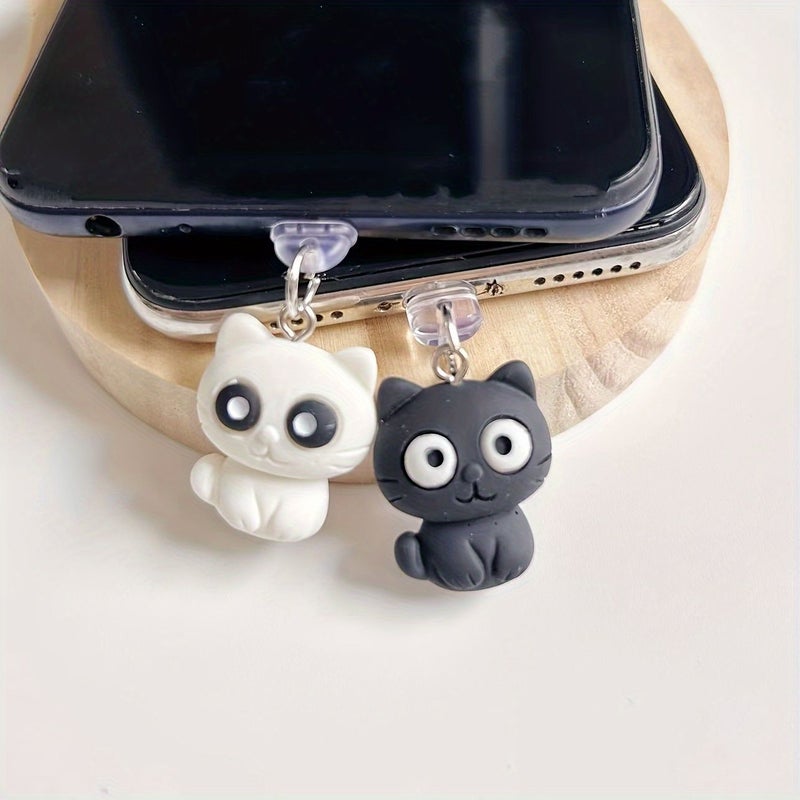 White Cute Sleeping Kitten Phone Charging Port Dust Plug for iPhone Type C - Image 5