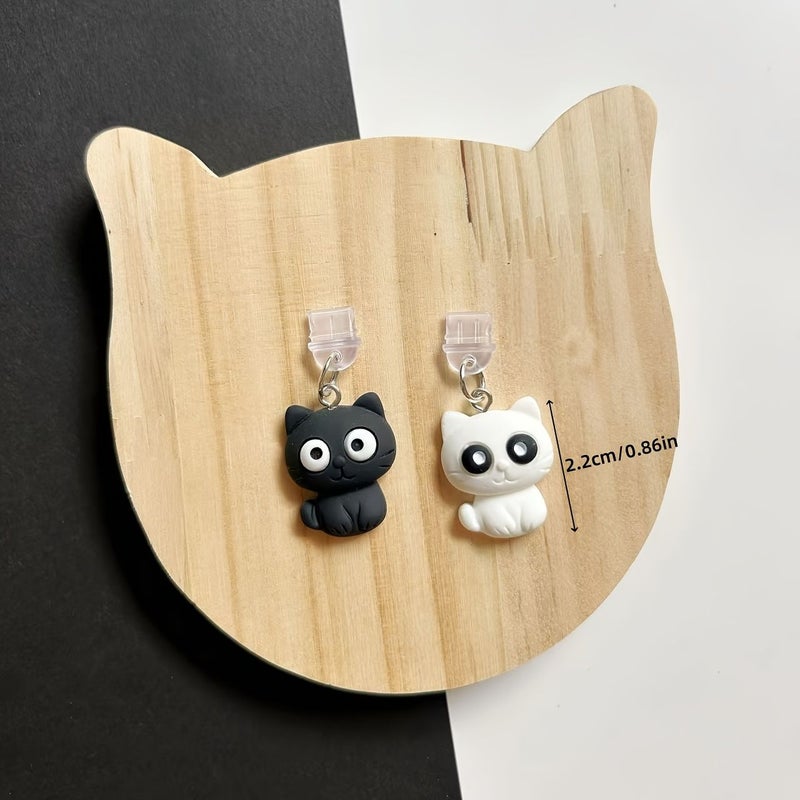 White Cute Sleeping Kitten Phone Charging Port Dust Plug for iPhone Type C - Image 3