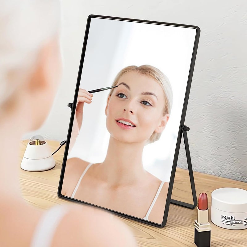 Black Metal Stand Desktop Makeup Mirror Rotating Portable Desktop Vanity Mirror - Image 4