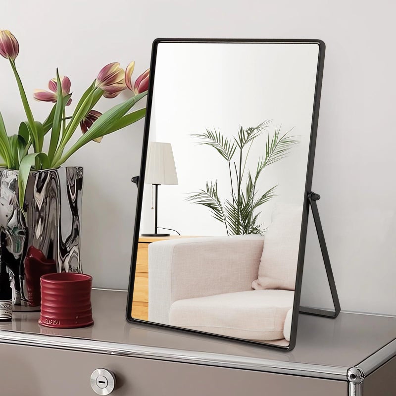 Black Metal Stand Desktop Makeup Mirror Rotating Portable Desktop Vanity Mirror - Image 1