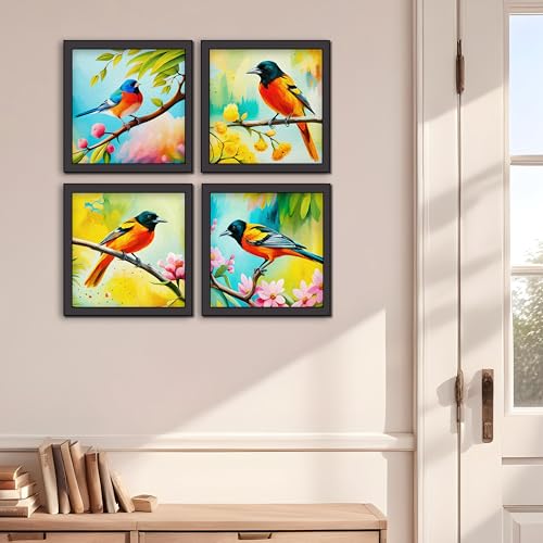 Rousrie Floral Birds Theme Wall Art, Beautiful Artwork Frame Prints, Textured Posters for Living Room, Bedroom, Home Decor (Black- Design 1) - Image 3