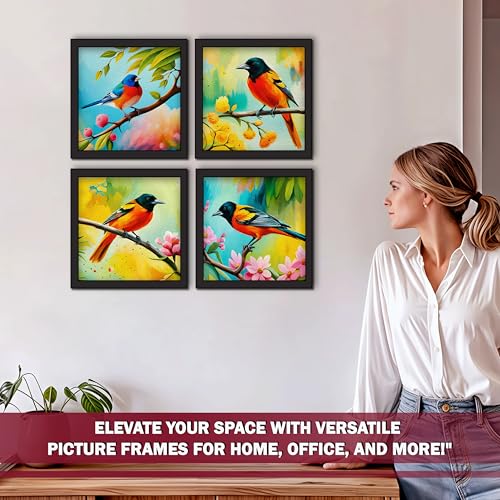 Rousrie Floral Birds Theme Wall Art, Beautiful Artwork Frame Prints, Textured Posters for Living Room, Bedroom, Home Decor (Black- Design 1) - Image 2