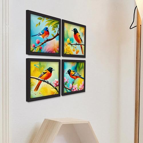 Rousrie Floral Birds Theme Wall Art, Beautiful Artwork Frame Prints, Textured Posters for Living Room, Bedroom, Home Decor (Black- Design 1) - Image 4