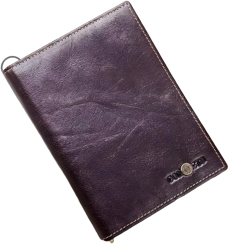 Contacts Unisex Casual Genuine Leather Wallet Photo Holder Passport Card Holder for Travel Passport Purse with Zipper Pocket (141-Brown-NEW) - Image 1
