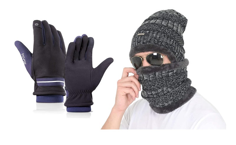 HIVER Winter Knit Beanie Cap Hat Neck Warmer Scarf and Waterproof Touchscreen teslon gloves, Winter gloves,Snow gloves for minus degrees, Men's and Women's Woolen Skull Cap (Large, Grey) - Image 1