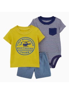 SKT Shiketro Spring and Summer Boys Climbing Clothes T-shirt Shorts Triangle Bodysuit Baby Boys Home Clothes 3-piece Set 