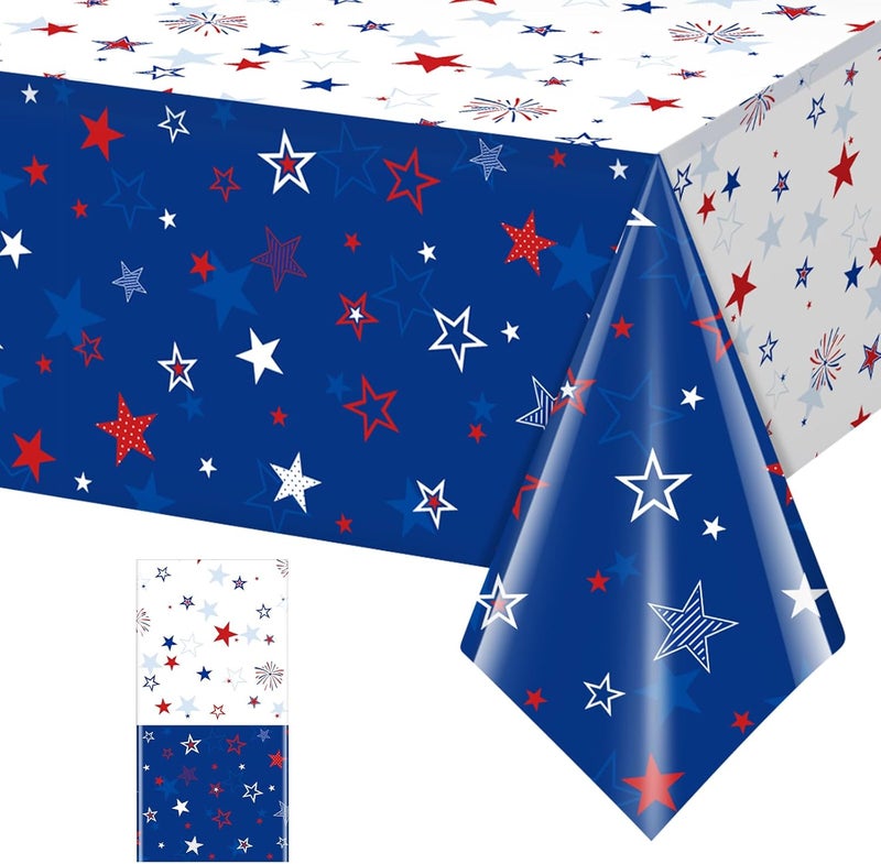 Jectivs 1Pack Patriotic Tablecloth Decorations for 4th of July Independence Day Plastic Memorial Day Table Cover Printed with Stars and Fireworks for Patriotic Themed Party Supplies 54 x 108 Inch - Image 1