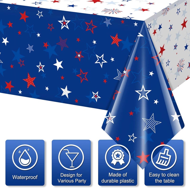 Jectivs 1Pack Patriotic Tablecloth Decorations for 4th of July Independence Day Plastic Memorial Day Table Cover Printed with Stars and Fireworks for Patriotic Themed Party Supplies 54 x 108 Inch - Image 3