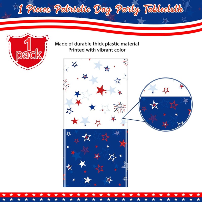 Jectivs 1Pack Patriotic Tablecloth Decorations for 4th of July Independence Day Plastic Memorial Day Table Cover Printed with Stars and Fireworks for Patriotic Themed Party Supplies 54 x 108 Inch - Image 4