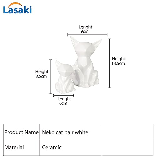 Lasaki Neko cat Pair White Ceramic Figurine showpiece Artifact Abstract Animal Statue for Indoor, Home, Office (Big - L - 9 X W - 7.5 X H - 13.5 cm,Small - L - 6 X W - 5 X H - 8.5 cm) - Image 2