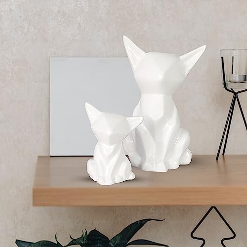 Lasaki Neko cat Pair White Ceramic Figurine showpiece Artifact Abstract Animal Statue for Indoor, Home, Office (Big - L - 9 X W - 7.5 X H - 13.5 cm,Small - L - 6 X W - 5 X H - 8.5 cm) - Image 3